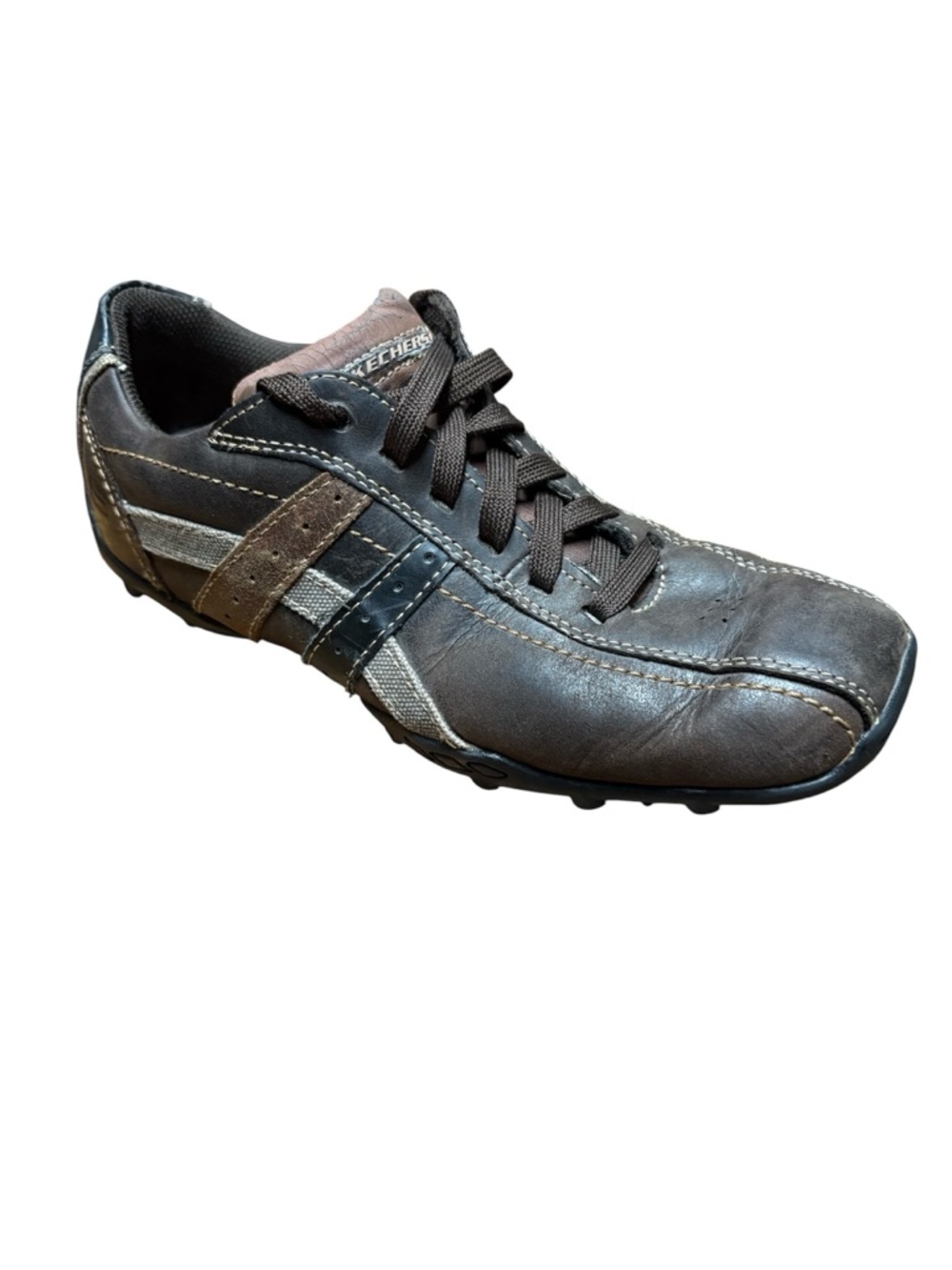 Y2K Skechers Men’s Brown & Tan Leather Lace-Up Casual Sneakers Size 8.5